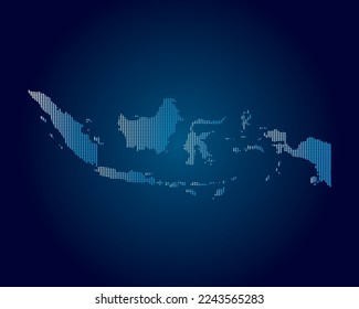 Indonesia map in digital modern shining blue dots style