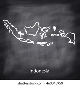 Indonesia map drawn with chalk on blackboard background