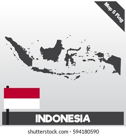 indonesia map and flag with flat style and dark color eps.10