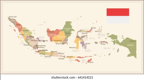 Indonesia map and flag - highly detailed vector illustration