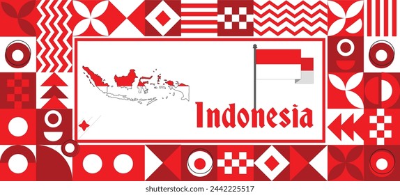 Indonesia Map flag independence day geometric Country web banner corporate abstract background design with flag theme. Country Vector Illustration