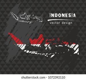 Indonesia map with flag inside on the black background. Chalk sketch vector illustration