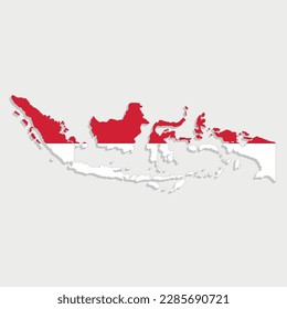 indonesische Karte mit Flagge auf grauem Hintergrund
