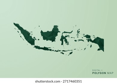 Mapa de Indonesia - Ilustración vectorial de estilo de polígono verde, diseño geométrico de bajo poli con silueta limpia sobre fondo verde suave.