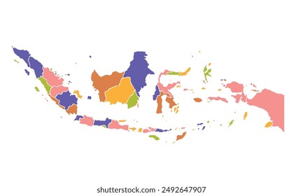 indonesia map with individual colors,isolated on white background for website layouts,background,education, precise,customizable,Travel worldwide,map silhouette backdrop,earth geography, political.