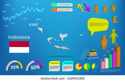 Indonesia map info graphics - charts, symbols, elements and icons collection. Detailed  map with High quality business infographic elements.