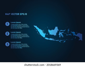 Mapa de Indonesia, estilo infográfico , sobre fondo oscuro con Map World. Malla 3D del marco de cables, mapa 3D,
