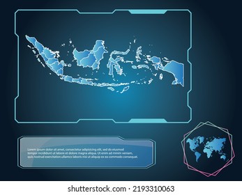 Indonesia Map infographic technology blue Color element collection background
