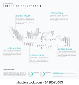 Indonesia map infographics with abstract pixelated dot pattern on white background. Stylized map concept with elementsl. - Vector illustration
