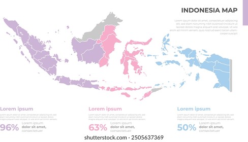 Mapa de infografías de Indonesia con división en 3 regiones