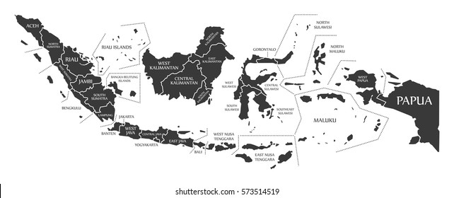 Indonesia Map labelled black illustration
