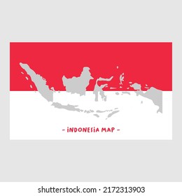 Indonesia map on the red and white background