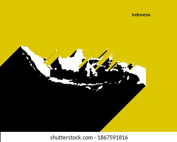 Mapa de Indonesia en afiche retro con una larga sombra. Signo de época fácil de editar, manipular, cambiar el tamaño o colorear.