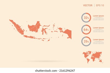 Indonesia mapea el vector infográfico abstracto de color naranja.