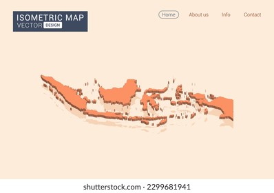 Indonesia map orange with isometric vector.