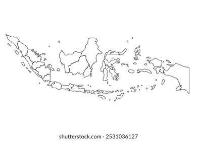 Indonesien Kartenkontur, lineare Doodle-Illustration. einzeln auf weißem Hintergrund für Website-Layouts, Hintergrund, Bildung, präzise, anpassbar, Reisen weltweit, Karte Silhouette Hintergrund, Geografie der Erde.