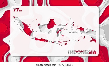 Indonesia Map with Paper Cut Waves Background Shape perfect for Greeting Card, Desktop Wallpaper, and Banner