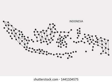 Indonesia Map Point scales on white background. Wire frame polygonal network line, dot and black line.
