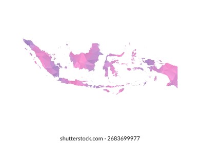Indonesia Map - Polygon Style Vector Illustration in Pink and Purple Gradient, Low Poly Geometric Design, Isolated on White Background for Infographics and Education.