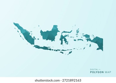 Mapa de Indonesia - Ilustración vectorial de estilo polígono en diseño geométrico azul verdoso verde azulado bajo poli, silueta minimalista moderna.