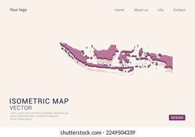 Indonesia mapea morado sobre fondo blanco con 3d ilustración vectorial isométrica
