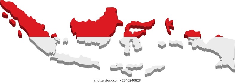 Indonesia map with red and white colors like a flag