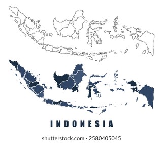 Indonesia map regions border outline vector set