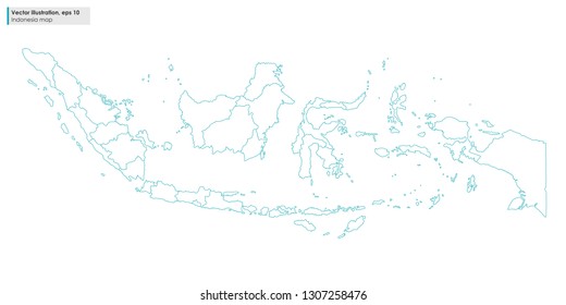indonesia map with regions vector line illustration on white background