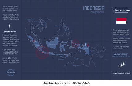 Indonesia map, separate regions with names, infographics blue flat design vector