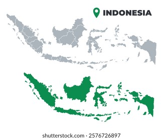 Indonesia map simple flat outline vector set