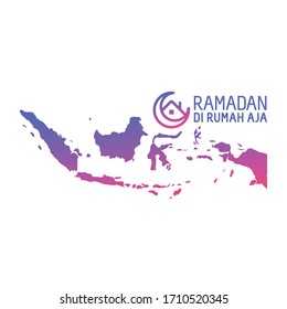 Indonesia Map Symbol. Indonesia Text Translated: Ramadan Stay at Home. Icon of Social media campaign. Vector Illustration.