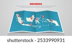 Indonesia map travel with pin tag location design Illustration