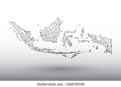 Indonesia map vector of black color geometric connected lines using triangles on light background illustration meaning strong network