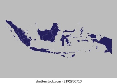 Indonesia map vector, blue color, Isolated on gray background