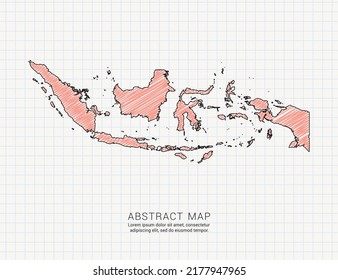 Indonesia Map Of Vector Color Silhouette Chaotic Hand Drawn Scribble Sketch On Grid Paper.