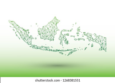 Indonesia map vector of green color geometric connected lines using triangles on light background illustration meaning strong network