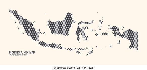 Indonesia Map Vector Hexagonal Halftone Pattern Isolate On Light Background. Hex Texture in the Form of a Map of Indonesia. Modern Technologic Contour Map of Indonesia for Design or Business Projects