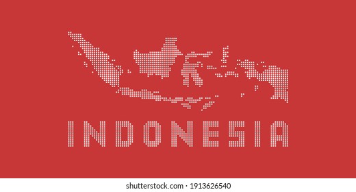 Indonesia map vector illustration. Digital map or peta of indonesia created by squares dot. Red and white indonesia map vector illustration design with halftone dots. Indonesia map background.