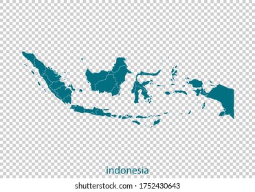 Indonesia map vector, isolated teal color on transparent background