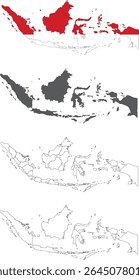 Indonesia Map Vector Set - Political, Outline, Flag and Solid Styles