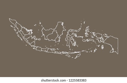Indonesia map with white lines of provinces or divisions on dark background vector illustration