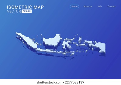 Indonesia map white on blue background with isolated 3D isometric concept vector illustration.