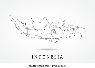 Indonesia Map- World Map International vector template with thin black outline or outline graphic sketch style and black color isolated on white background - Vector illustration eps 10