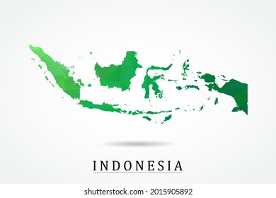 Indonesia Map - World Map International vector template, low polygon style with green color isolated on white background - Vector illustration eps 10