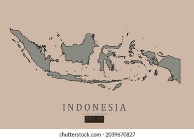 Mapa de Indonesia - Mapa Mundial Plantilla vectorial internacional con estilo clásico antiguo y color gris en el mapa aislado en fondo marrón - Ilustración vectorial eps 10 