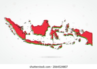 Indonesia Map - World Map International vector template with including red, green and black outline sketch isolated on white background - Vector illustration eps 10