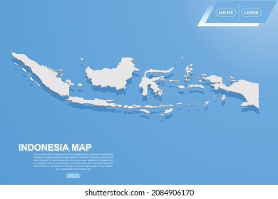 Indonesische Karte - Weltkarte Internationale Vektorvorlage mit isometrischem Stil einschließlich Schatten, weißer Farbe auf blauem Hintergrund für Design, Website, Infografik - Vektorgrafik eps10
