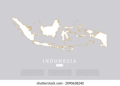 Indonesia Map - World Map International vector template with white color and thin gold outline graphic sketch style isolated on grey background for design - Vector illustration eps 10