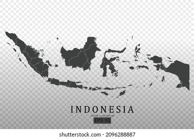 Indonesia Map - World Map International vector template with High detailed including black and grey outline color isolated on transparent background - Vector illustration eps 10