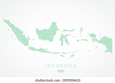 Mapa de Indonesia - Mapa Mundial Plantilla vectorial internacional con alto nivel de detalle incluyendo color verde y contorno blanco aislado en fondo blanco - Ilustración vectorial eps 10